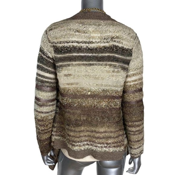 Curio Brown Striped Asymmetric Cardigan Sweater M - Picture 4 of 8